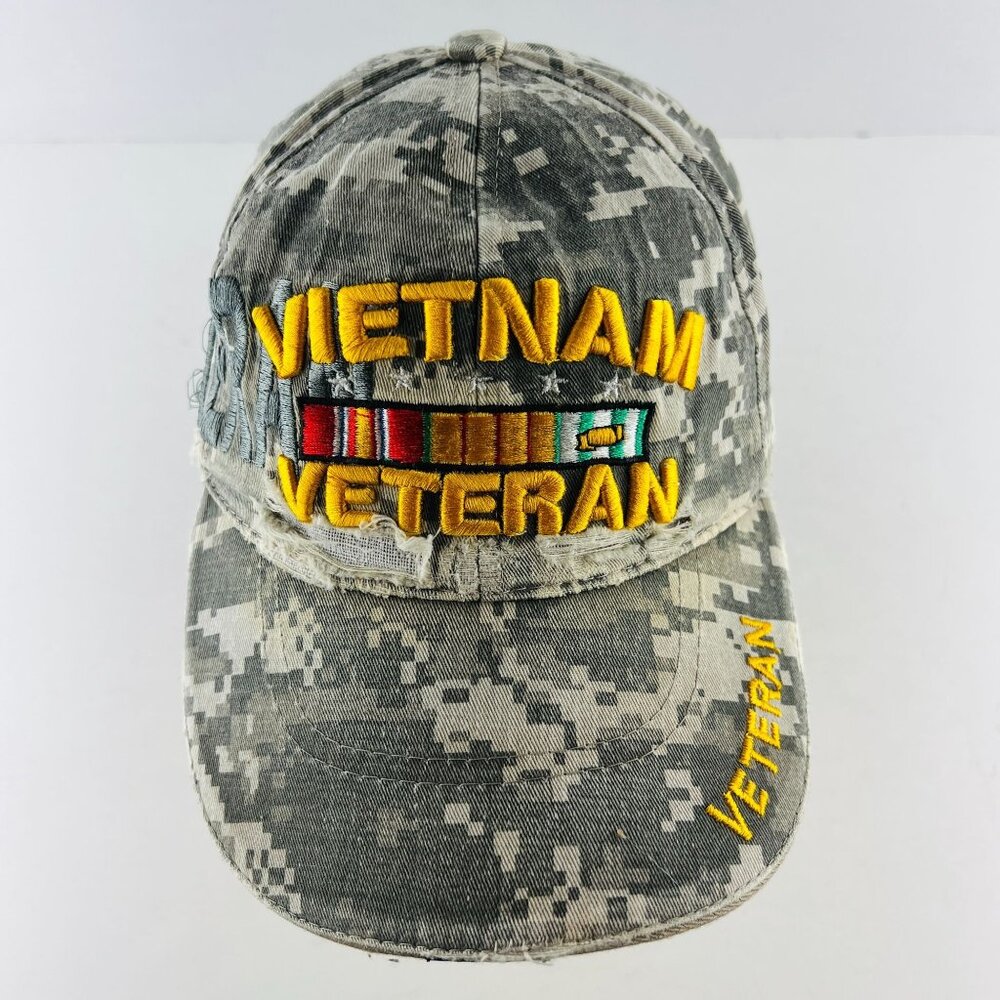 Vietnam Veteran Baseball Style Ball Cap Cammo Hat O/S Embroidered